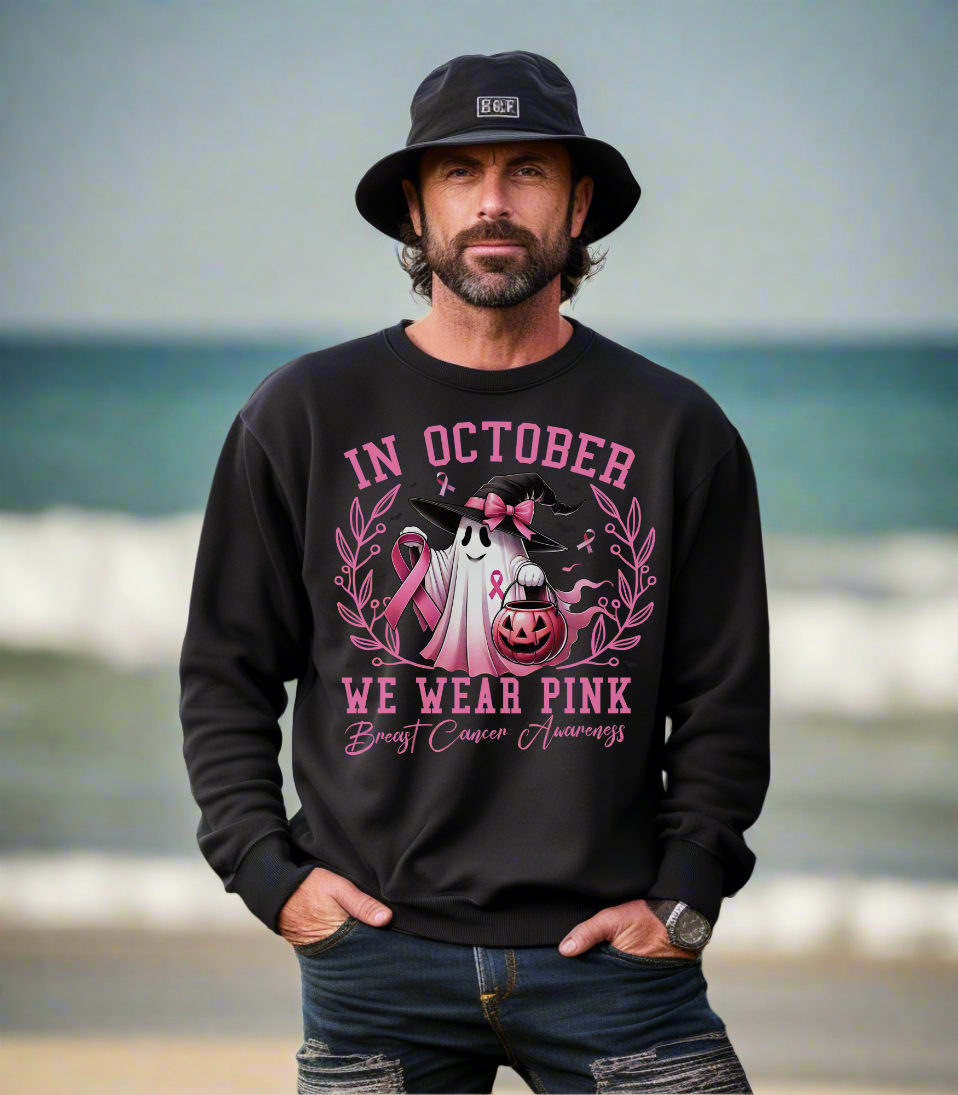 "In October We Wear Pink” Breast Cancer Awareness Sweatshirt - Black