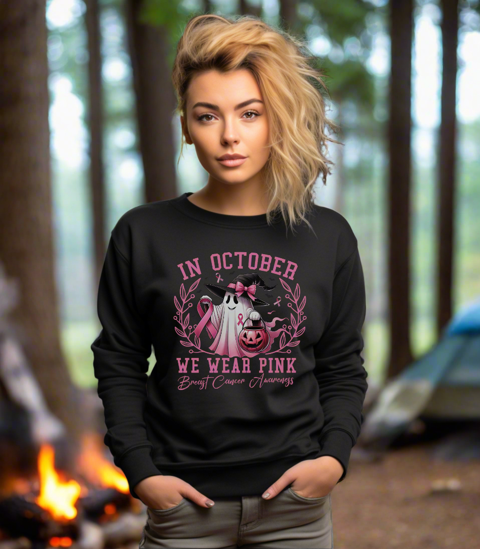 "In October We Wear Pink” Breast Cancer Awareness Sweatshirt - Black