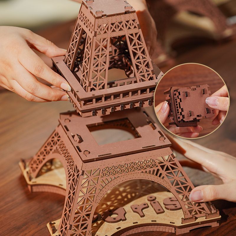 Night Of The Eiffel Tower - Large Wooden Puzzle With 4 Light Shows by Rolife