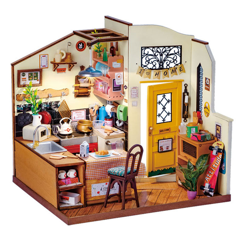 Rolife Happy Kitchen Dollhouse Miniature House - DIY Wooden Puzzle With LED Light