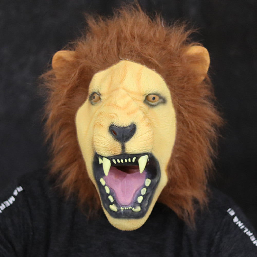 Latex Lion Halloween Horror Party Mask with Fur