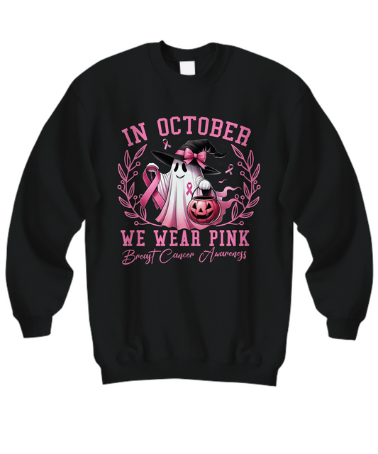 "In October We Wear Pink” Breast Cancer Awareness Sweatshirt - Black