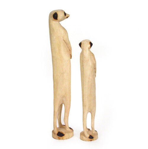 Hand Carved Standing Meerkats - Fabulous One-Of-A-Kind Sculptures