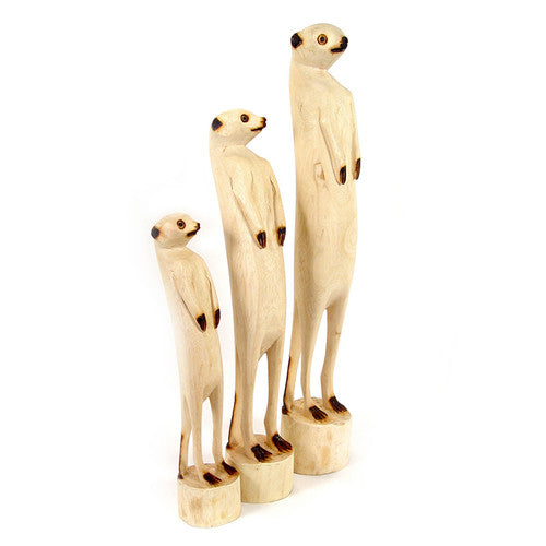 Hand Carved Standing Meerkats - Fabulous One-Of-A-Kind Sculptures