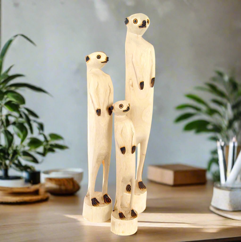 Hand Carved Standing Meerkats - Fabulous One-Of-A-Kind Sculptures