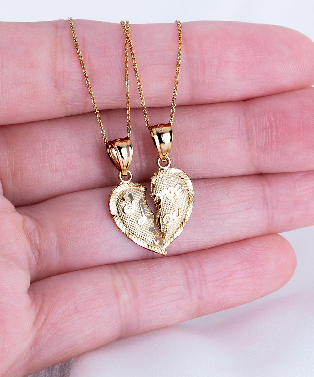 To My Beautiful Soulmate - 10kt Gold Separated and Shared Heart Necklaces