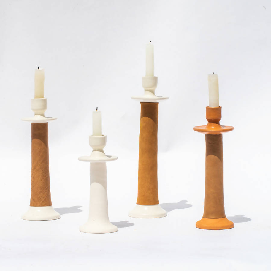 Leather-Wrapped Candle Holder - Made in Moroccan Artisans