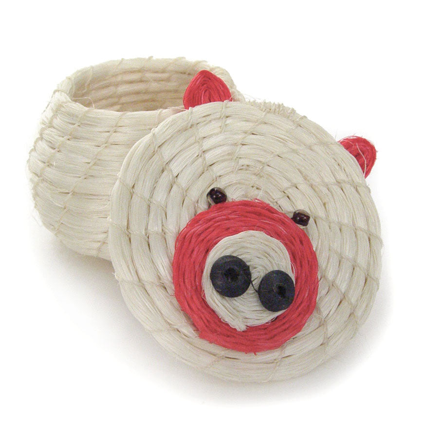 Clever Piggy Lidded Basket by Tintsaba - Delightful Children's Artisan Basket