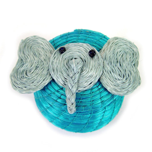 Elephant Lidded Basket - Handwoven by Women in Swaziland - Turquoise Blue