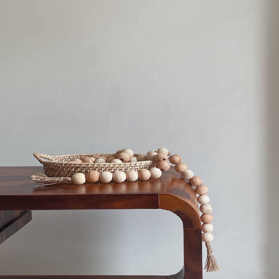 Farmhouse Wooden Bead Garland With Jute Tassels