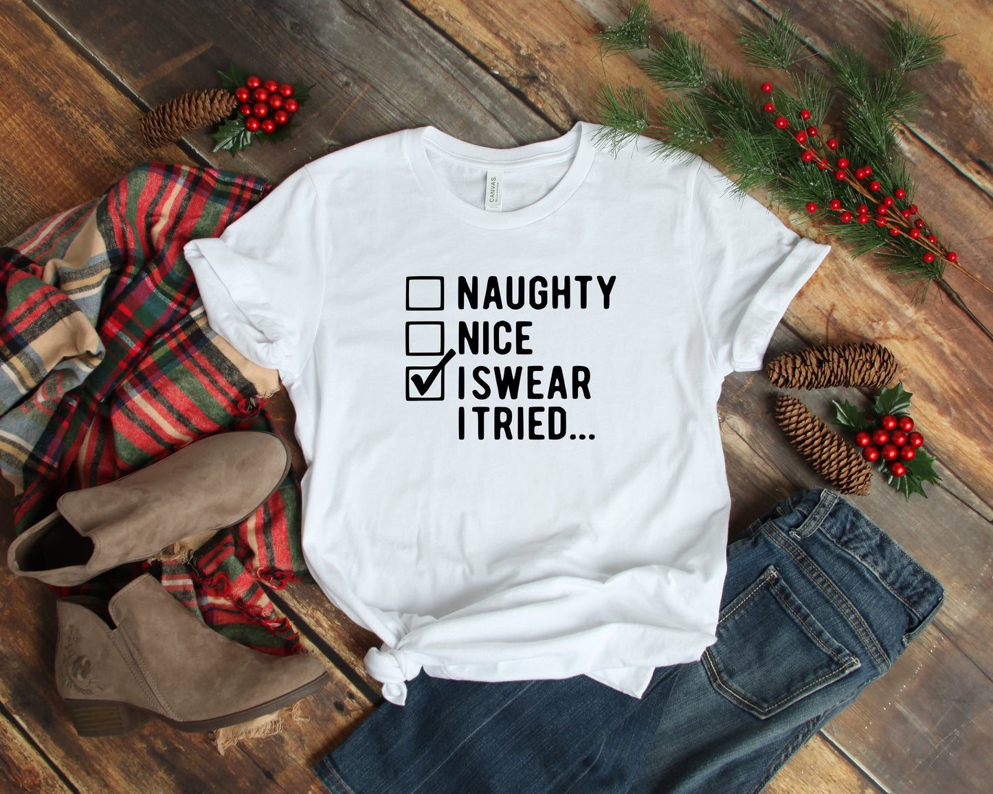 "I Swear I Tried" Funny Christmas T Shirt