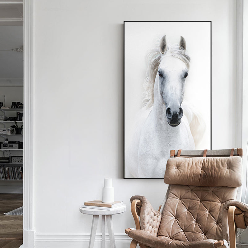 Nordic Style White Horse Canvas Art