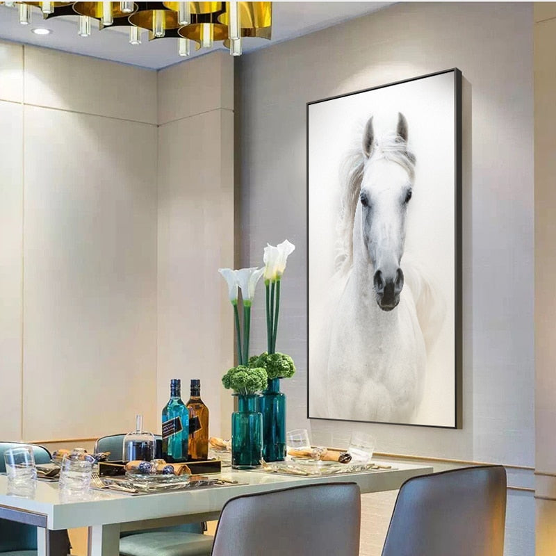 Nordic Style White Horse Canvas Art