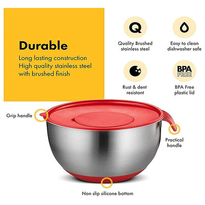 Stainless Steel Mixing, Bowls Silicone Handle and Non-Slip Bottoms Bowls