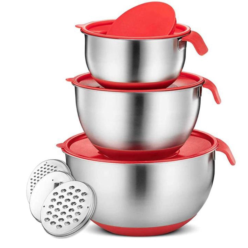 Stainless Steel Non-Slip Mixing Bowls,with Airtight Lids and Graters