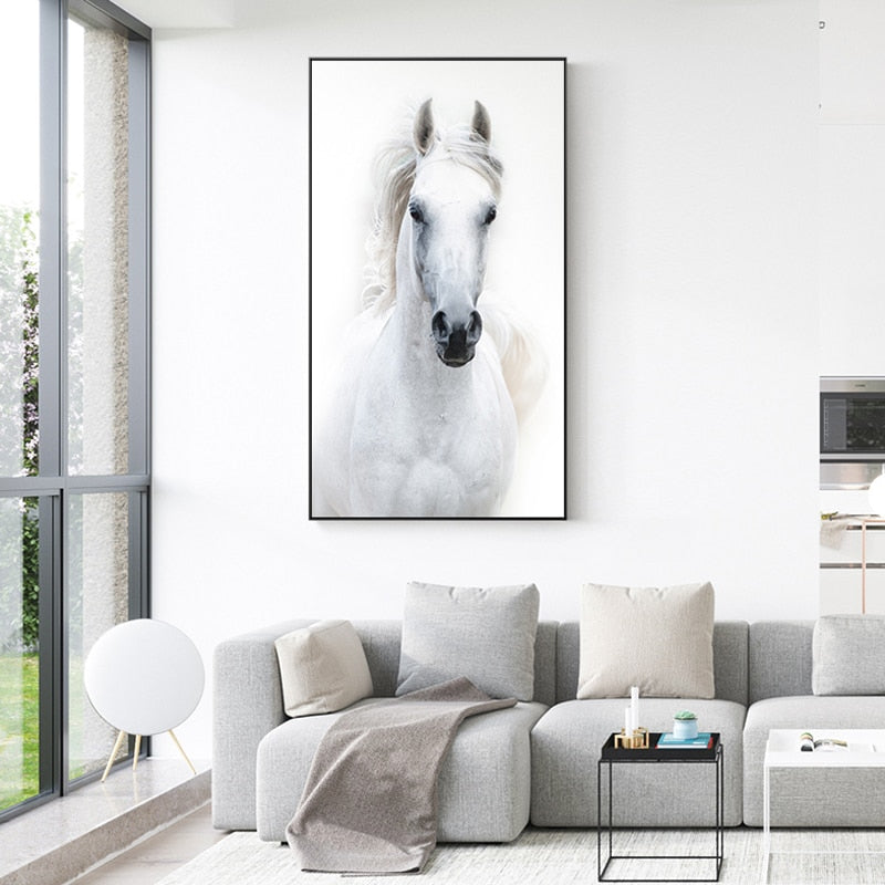 Nordic Style White Horse Canvas Art