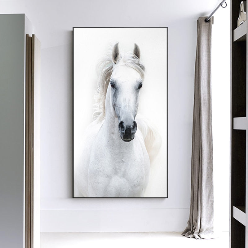 Nordic Style White Horse Canvas Art