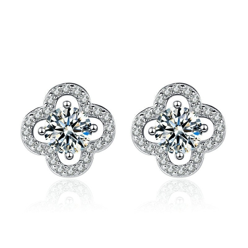 Four Leaf Clover Moissanite Stud Earrings