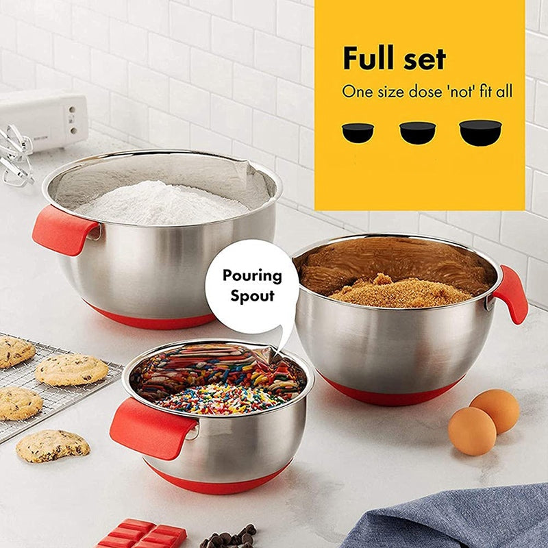 Stainless Steel Non-Slip Mixing Bowls,with Airtight Lids and Graters